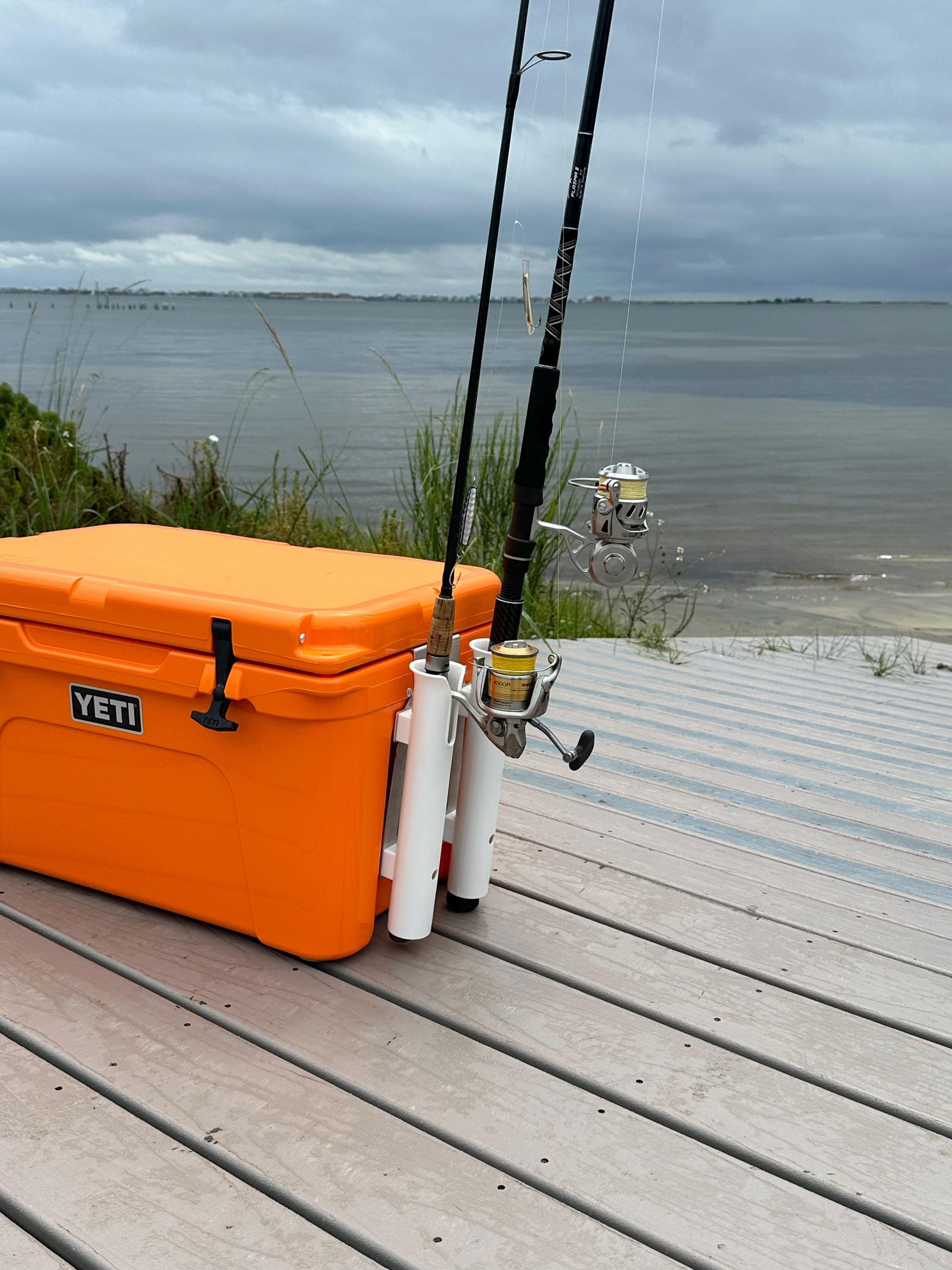 cooler fishing rod holders Buffalo Gear 37QT Fish Kill Bag| Leakproof Kayak Soft White YETI Side Mounted Two Rod Rack in Black provides side Two Fishing Rod Holder for